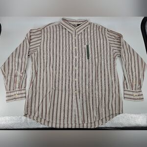 NWT Timberland Mens sz XXL WHITE BROWN ORANGE Button Down Dress Casual SHIRT